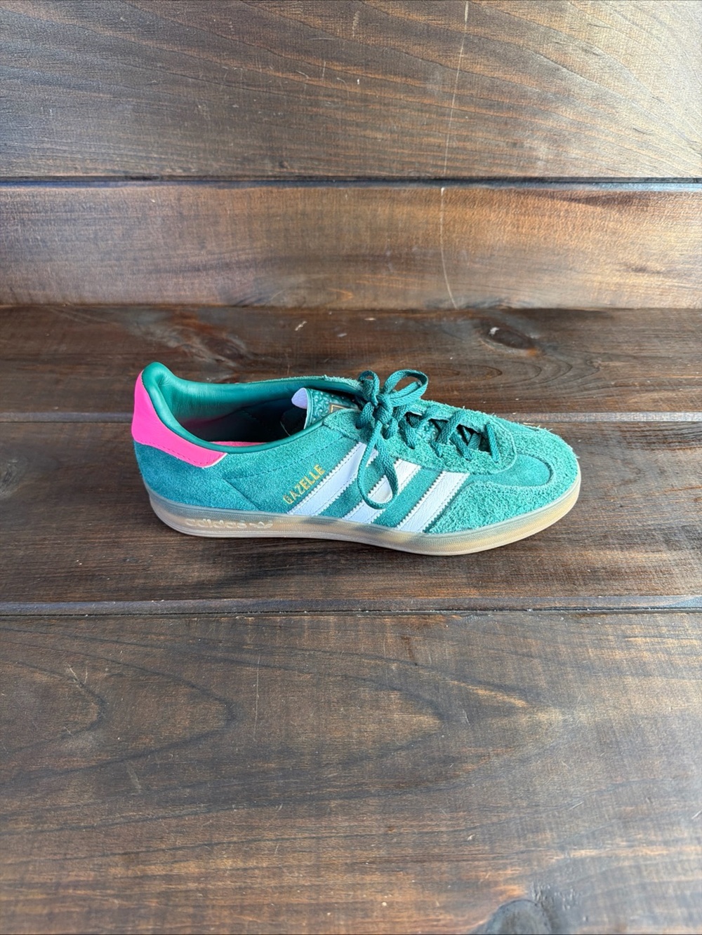 Adidas Gazelle Indoor Collegiate Green Lucid Pink Suede Sneakers Shoes Wmn Sz 9 - Picture 7 of 12